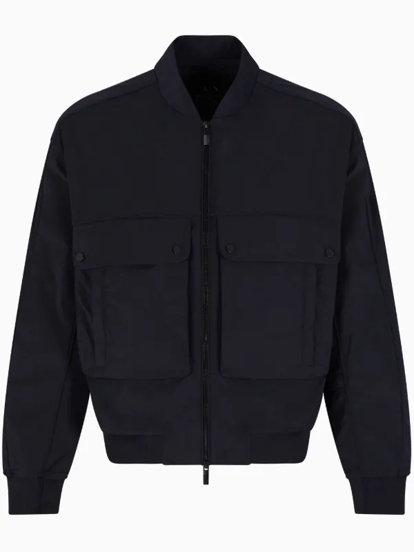 ARMANI EXCHANGE ボンバージャケット ブラック Bomber jacket in technical fabric with tone-on-tone logo