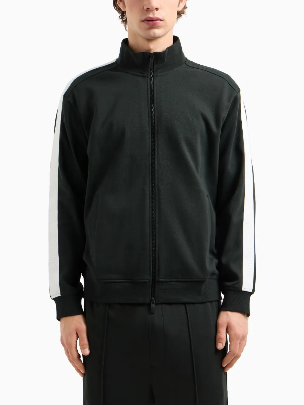 Armani Exchange Sweater met logoband en rits Zwart