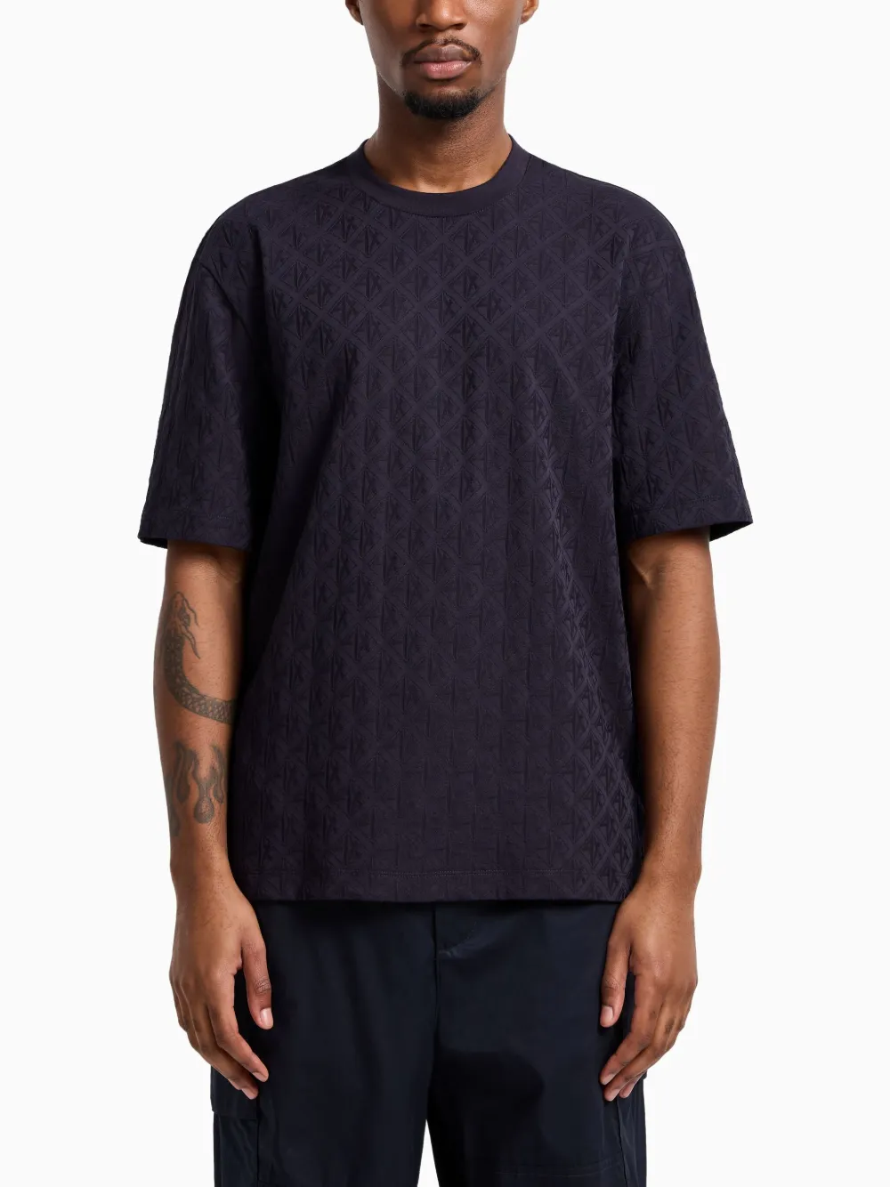 Armani Exchange logo-jacquard T-shirt - Blauw