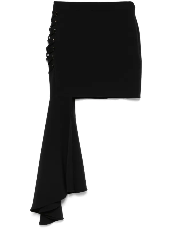 エリザベッタ フランキ ミニスカート ロゴ クレープ 大人気 Elisabetta Franchi クレープ ミニスカート | ブラック