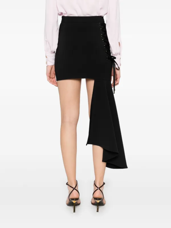 エリザベッタ フランキ ミニスカート ロゴ クレープ 大人気 Elisabetta Franchi クレープ ミニスカート | ブラック