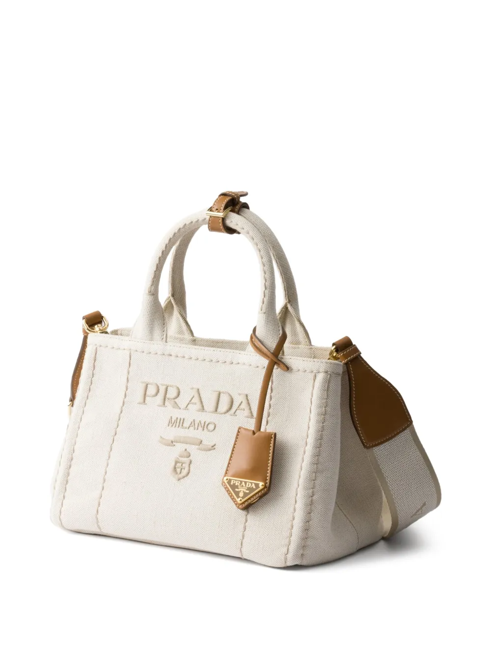 Prada Kleine handtas met geborduurd logo Beige