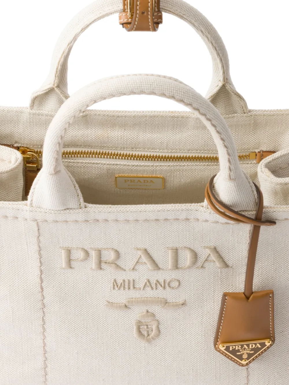 Prada Kleine handtas met geborduurd logo Beige