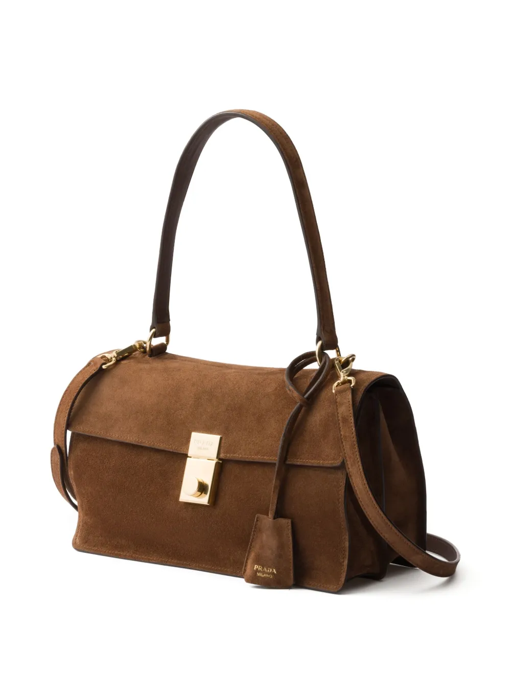 Prada Medium Suede Shoulder Bag In Brown