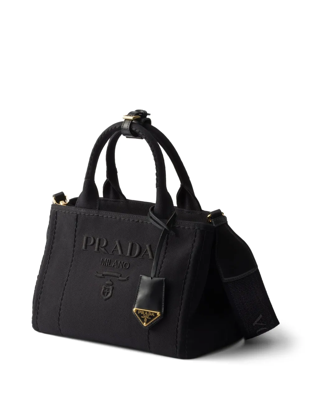 Prada Womens Black Triangle-plaque Embroidered-jacquard Medium Woven Tote Bag In Schwarz