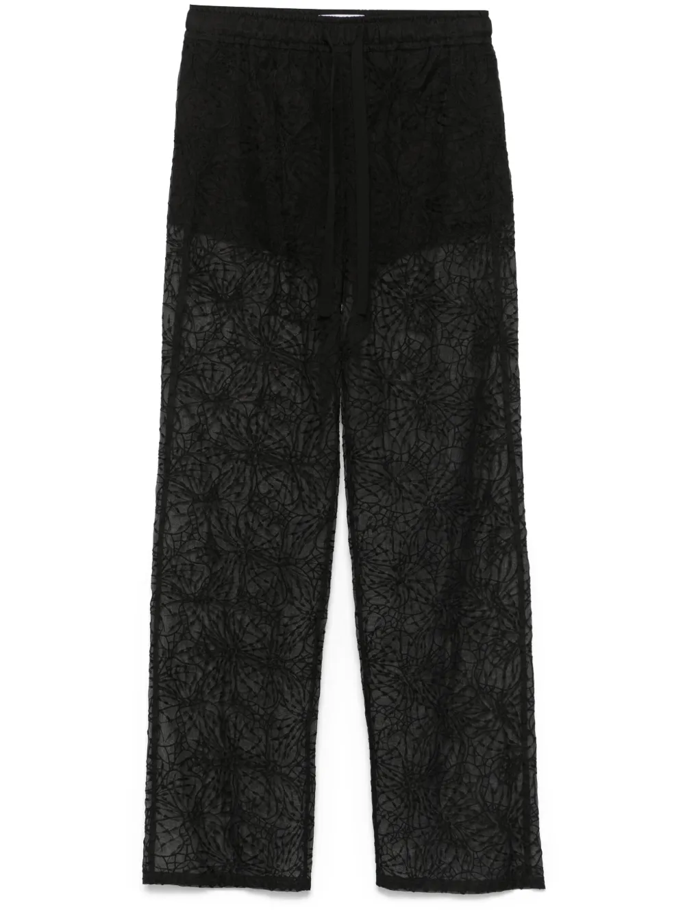 floral-embroidered organza trousers