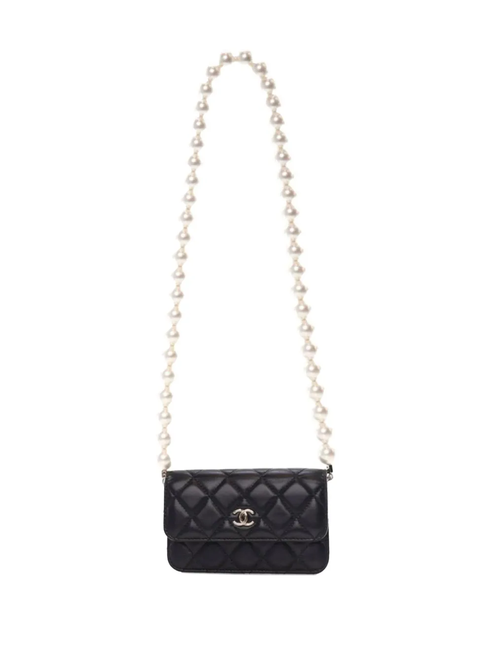 CHANEL Pre-Owned 2021 gewatteerde kalfsleren Maxi Pearls Clutch with Chain crossbodytas - Zwart