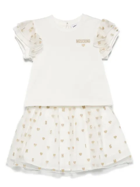 Moschino Kids hearts-jacquard skirt set