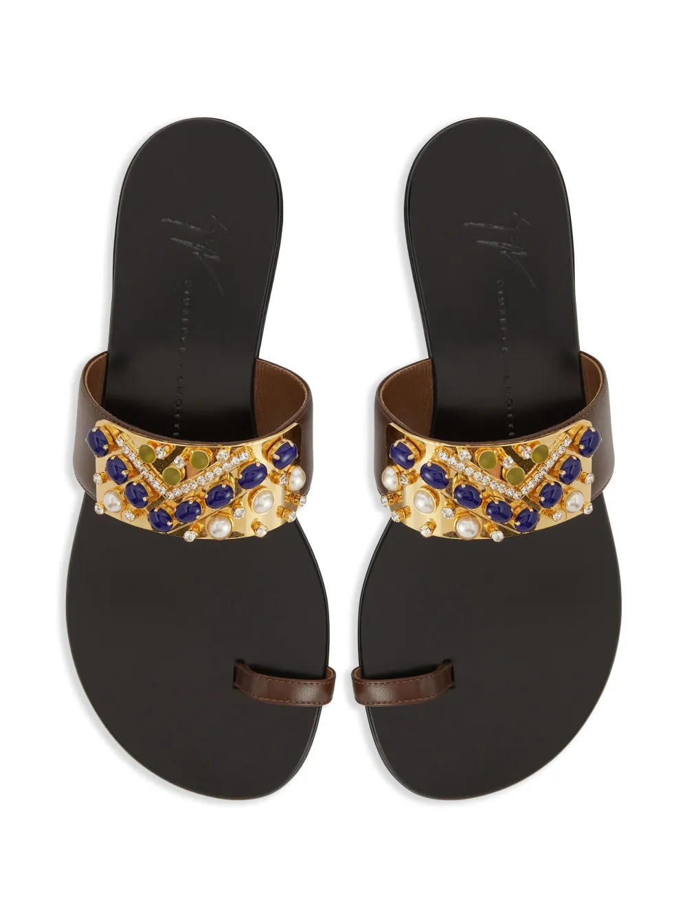 Giuseppe Zanotti rhinestone-embellished flat sandals Brown