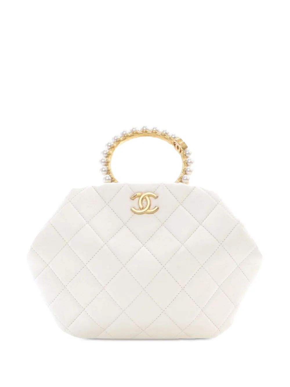 CHANEL Pre-Owned 2021-2024 マトラッセ ラムスキン パールクラウン ハンドル クラッチバッグ - ホワイト CHANEL Pre-Owned 2021-2024 マトラッセ ラムスキン パールクラウン ハンドル クラッチバッグ - ホワイト