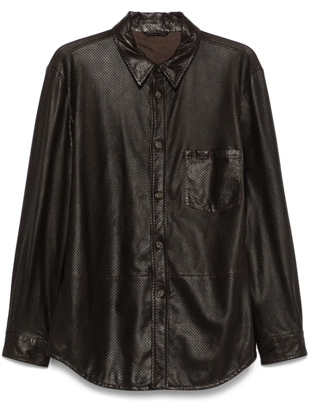 Giorgio Armani Leren shirtjack Bruin
