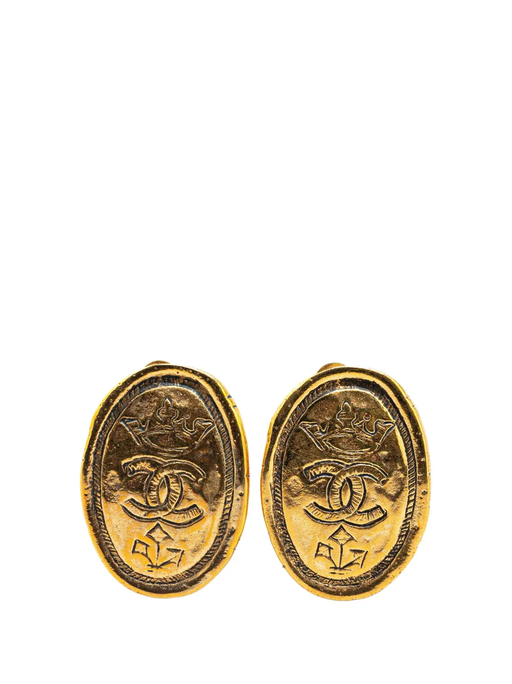 CHANEL Pre-Owned 1980-1990 Gold Plated CC Crown Clip On Earrings costume earrings | Gold | Image 1