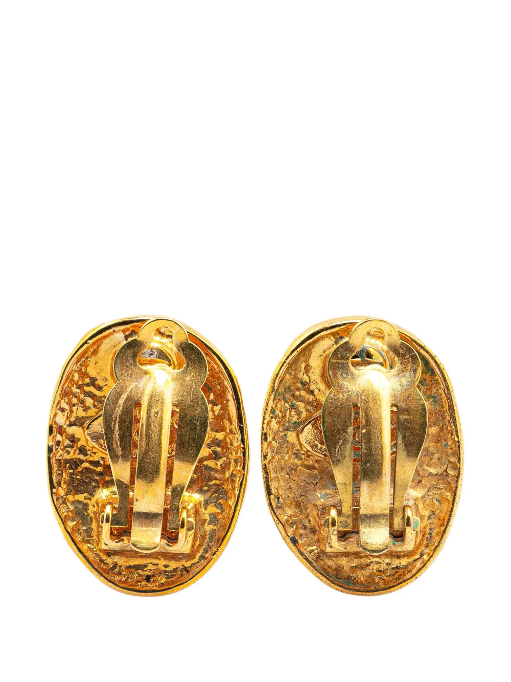 CHANEL Pre-Owned 1980-1990 Gold Plated CC Crown Clip On Earrings costume earrings - Goud