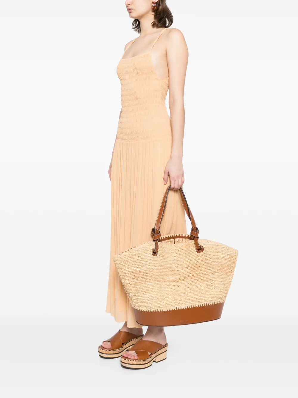 STAUD Squillo raffia shopper - Bruin