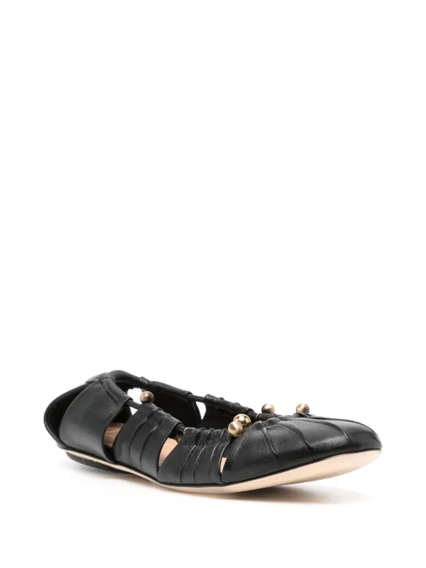 フラットシューズ CHLOE luna ballet fl CHC25S08JQL Luna embellished cutout leather ballet flats in black