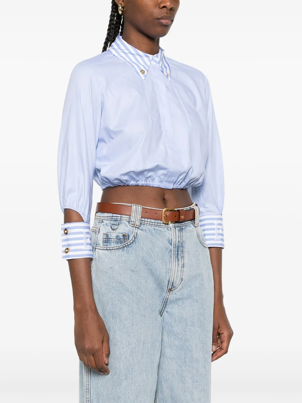 Elisabetta Franchi Popeline blouse met gestreept detail Blauw