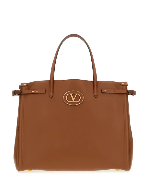 Valentino Garavani アンティーブ Vロゴ ハンドバッグ | ブラウン 