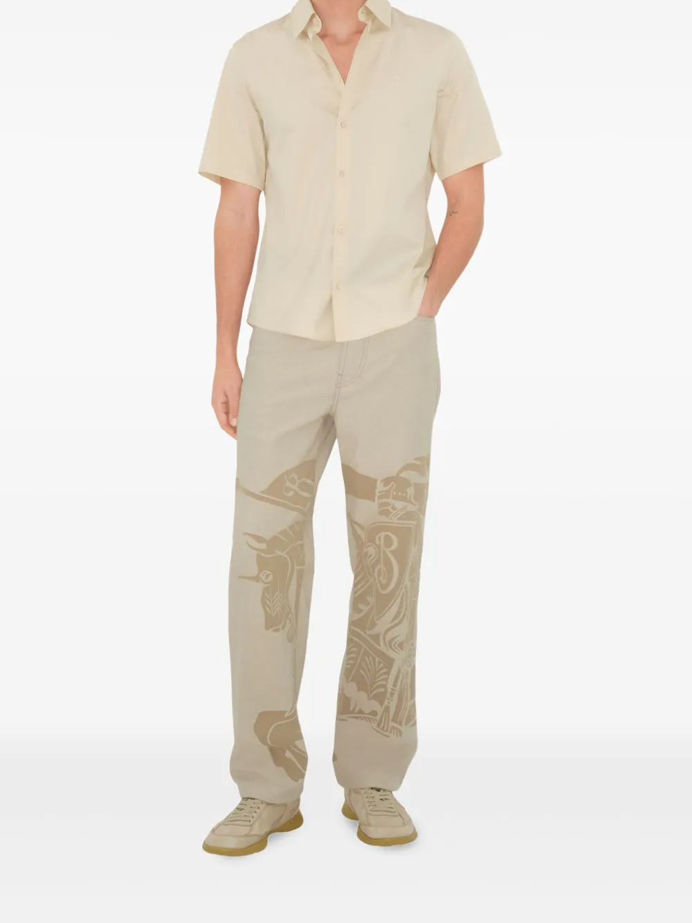 Burberry Overhemd met geborduurd logo Beige