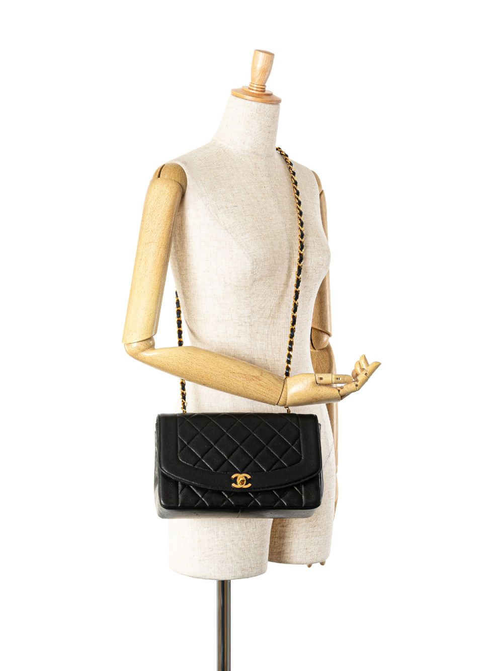 CHANEL Pre-Owned 1991-1994 medium Diana Flap lamsleren crossbodytas - Zwart