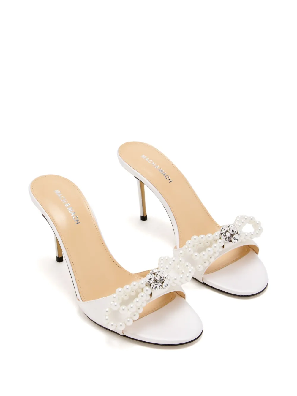 MACH & MACH 85mm bow-embellished mules White