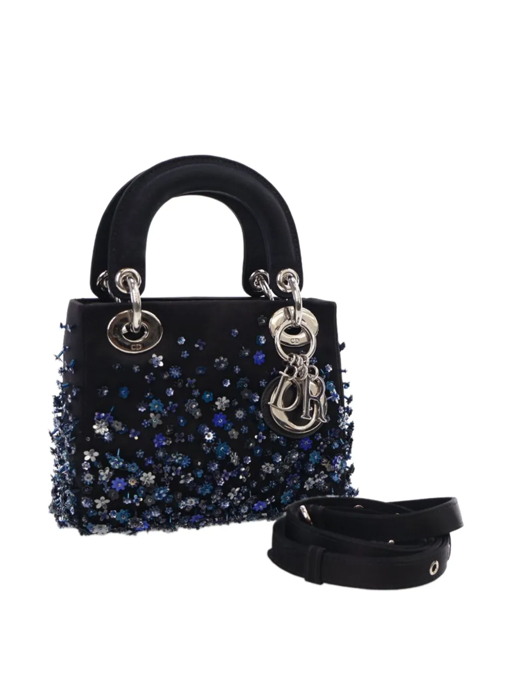 Christian Dior Pre-Owned 2014 Mini Lady Dior satijnen boekentas met kralen - Zwart