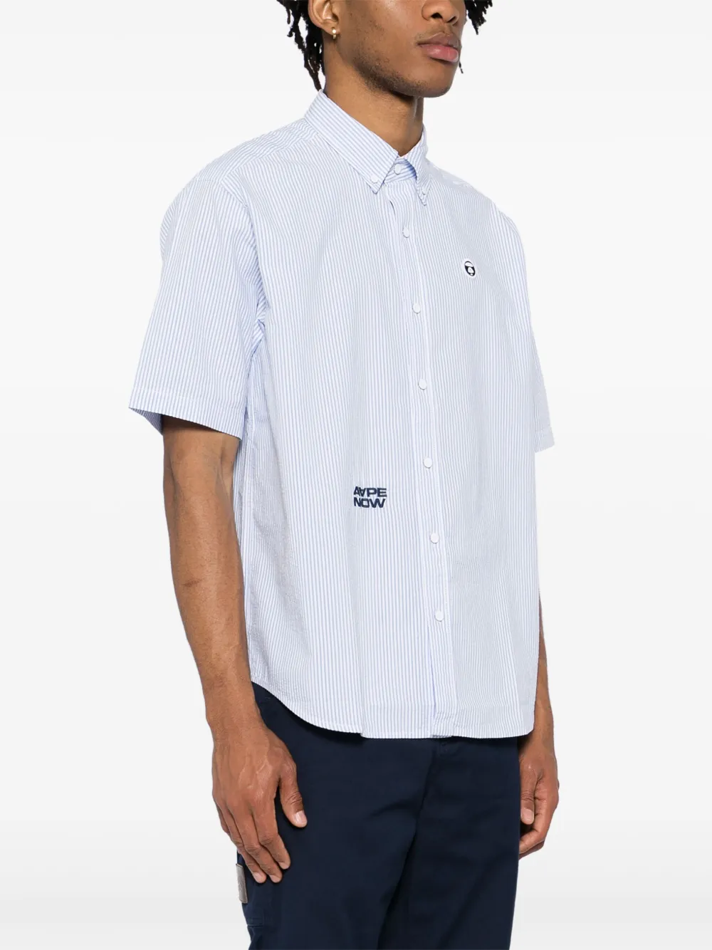 AAPE BY *A BATHING APE AAPENOW gestreept overhemd met moonface-logo Blauw