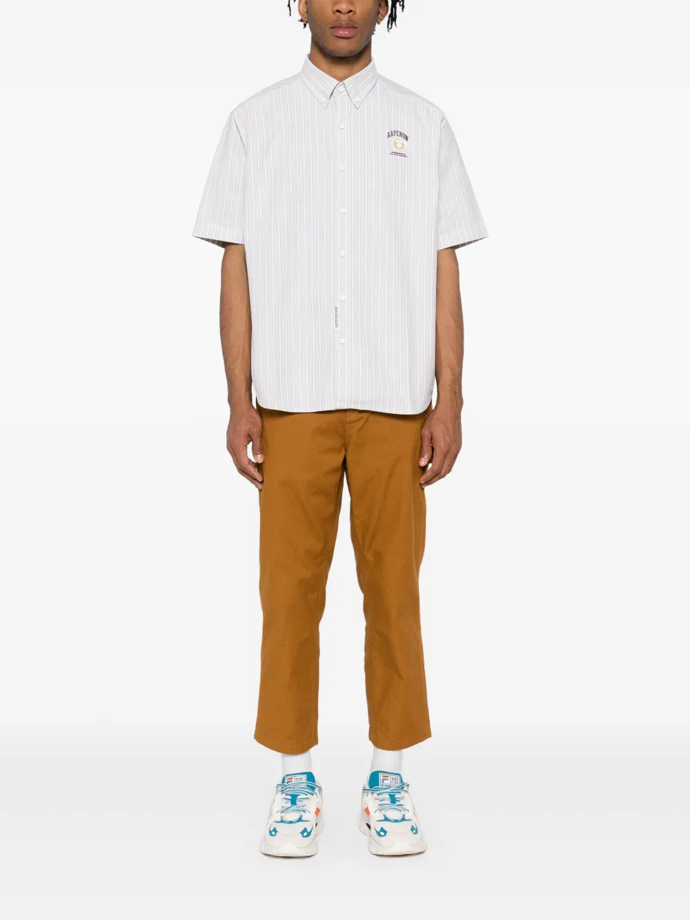 AAPE BY *A BATHING APE AAPENOW gestreept overhemd met moonface-logo - Beige