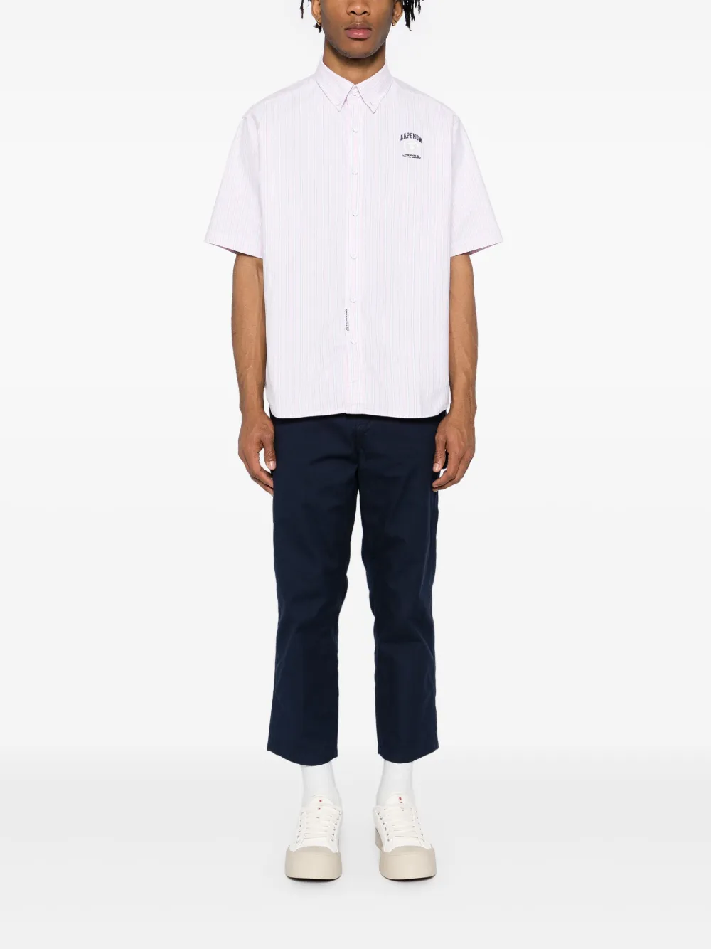 AAPE BY *A BATHING APE AAPENOW gestreept overhemd met moonface-logo - Roze