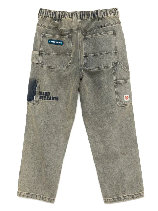 AAPE BY *A BATHING APE® moonface-logo Washed Jeans | Blue | FARFETCH