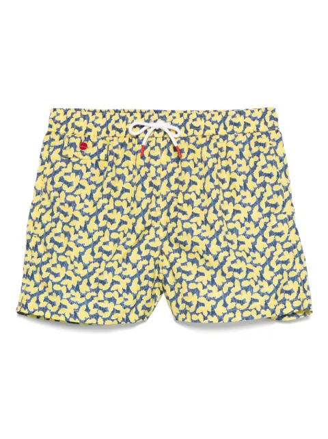 Kiton leaf-print swim shorts