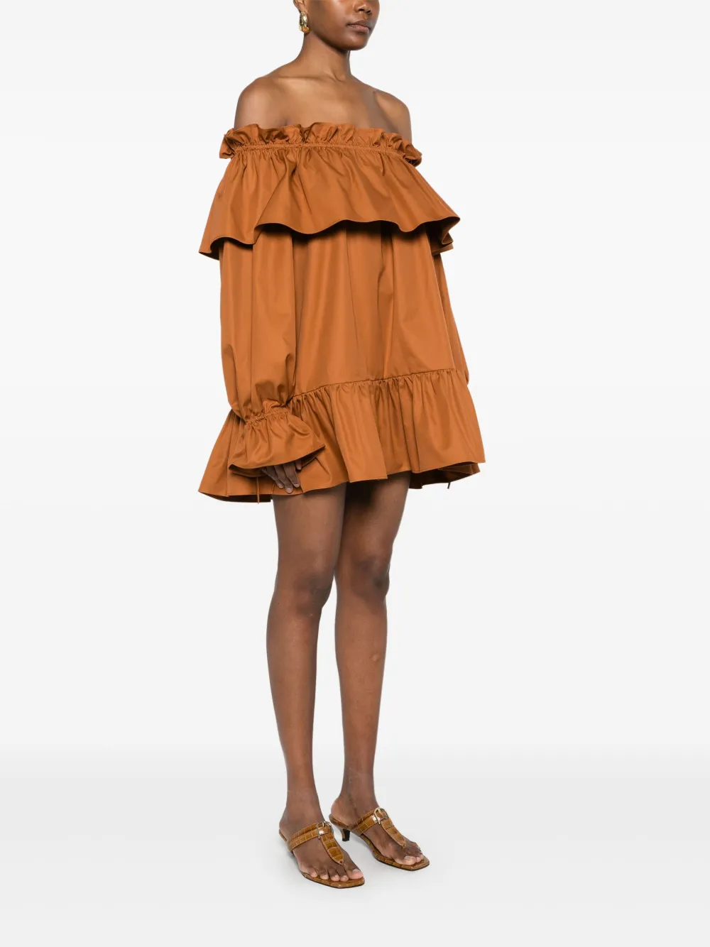 Saint Laurent Mini-jurk met ruches Bruin