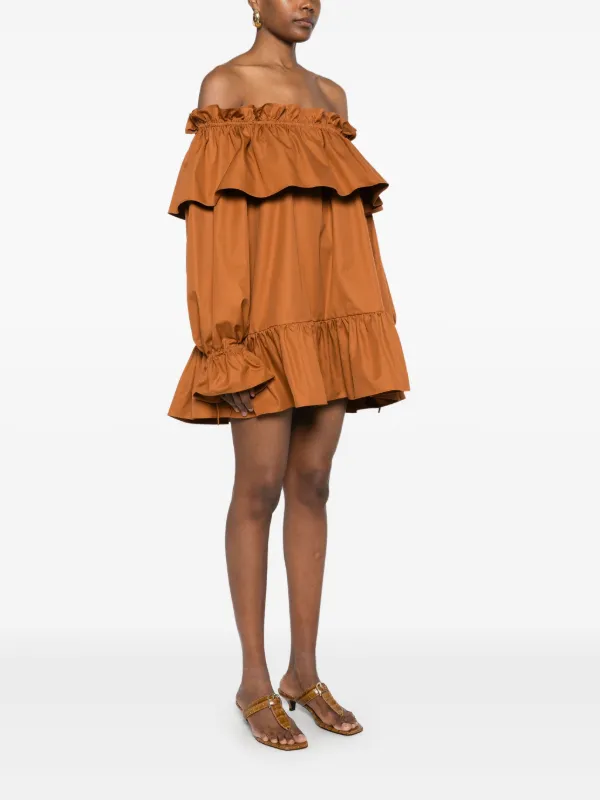 【関税込み】saint laurent FLOUNCES MINI DRESS Saint Laurent Ruffled Mini Dress | Brown | FARFETCH