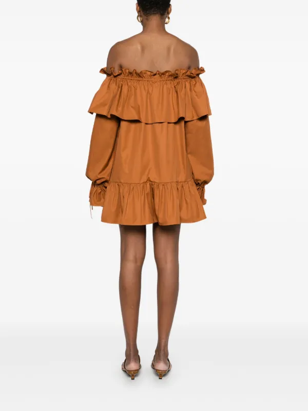 Saint Laurent Ruffled Mini Dress | Brown | FARFETCH