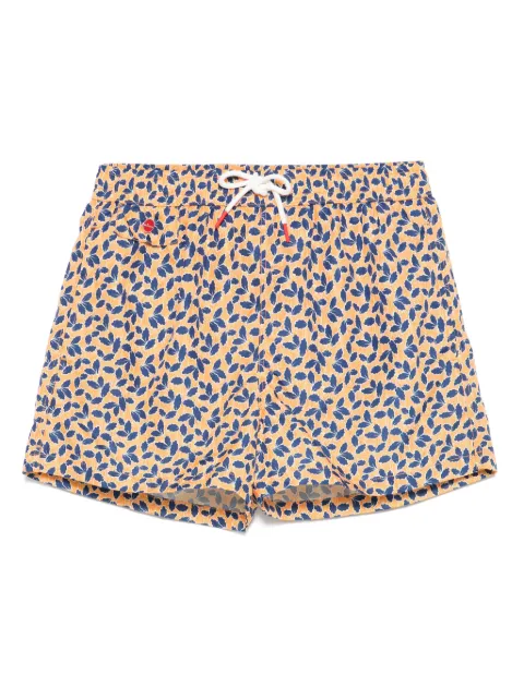 Kiton leaf-print swim shorts