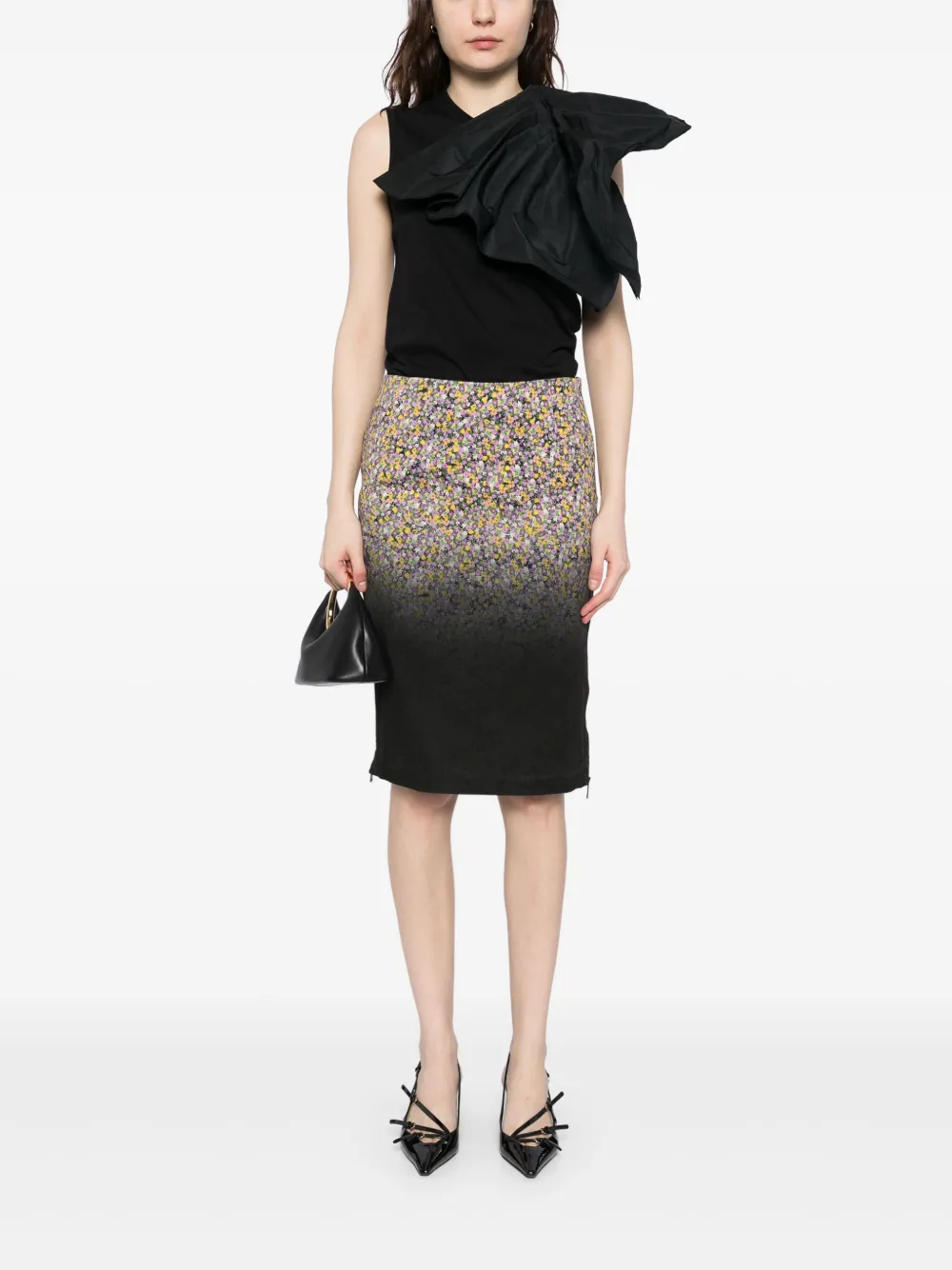 Nº21 Rok met bloemenprint - Zwart
