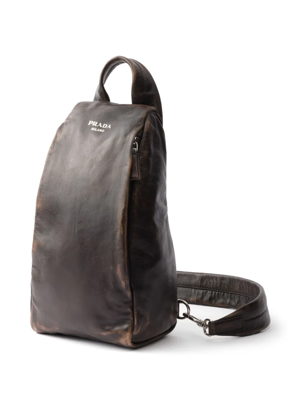 Prada Structured Leather Backpack With Logo Zipper Closure In Brown