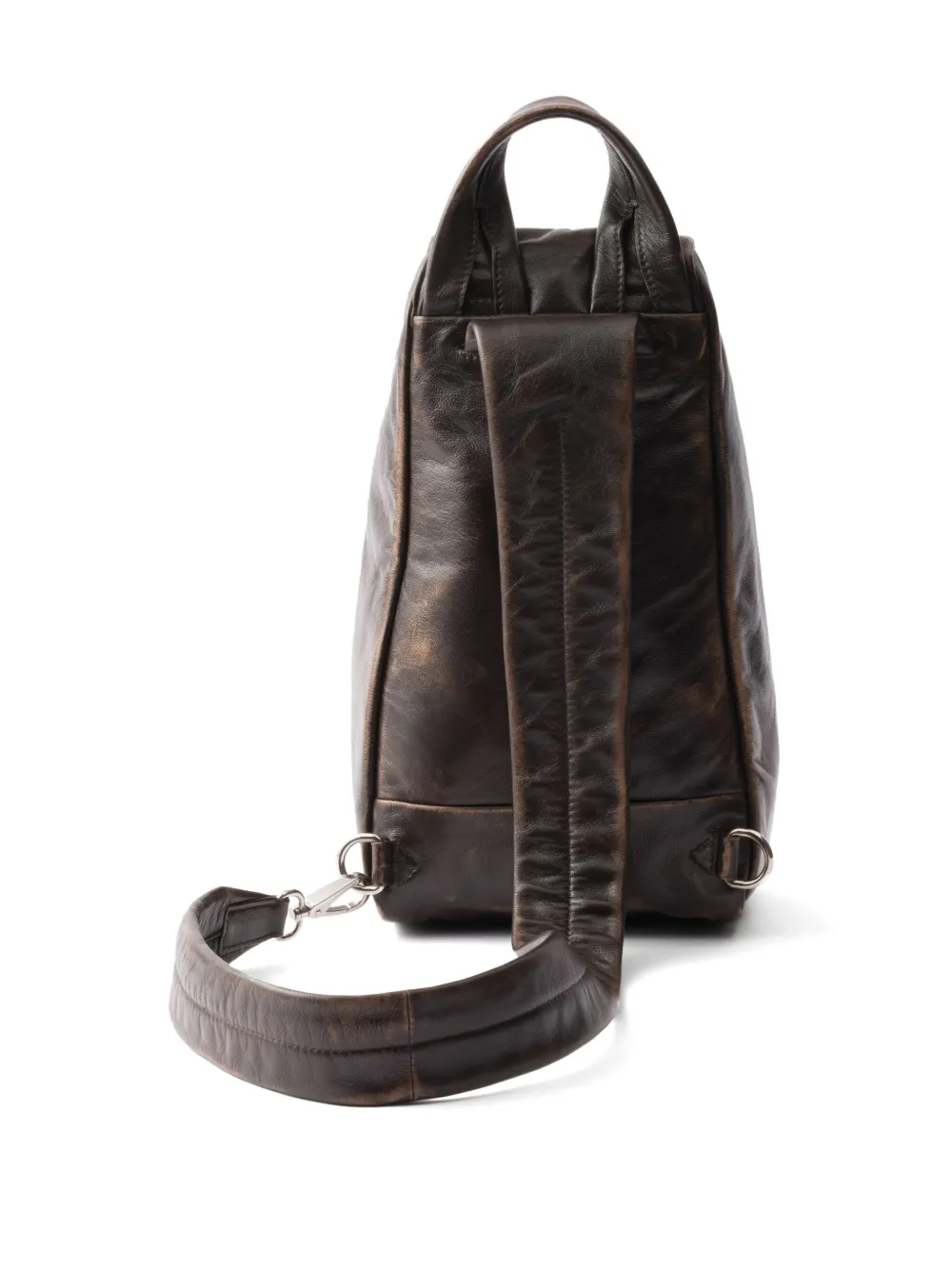 Prada Structured Leather Backpack With Logo Zipper Closure In Brown