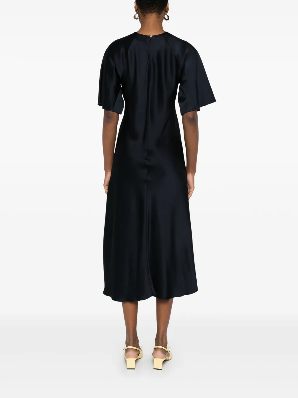 Shop Forte Forte Satin Midi Dress In Blue