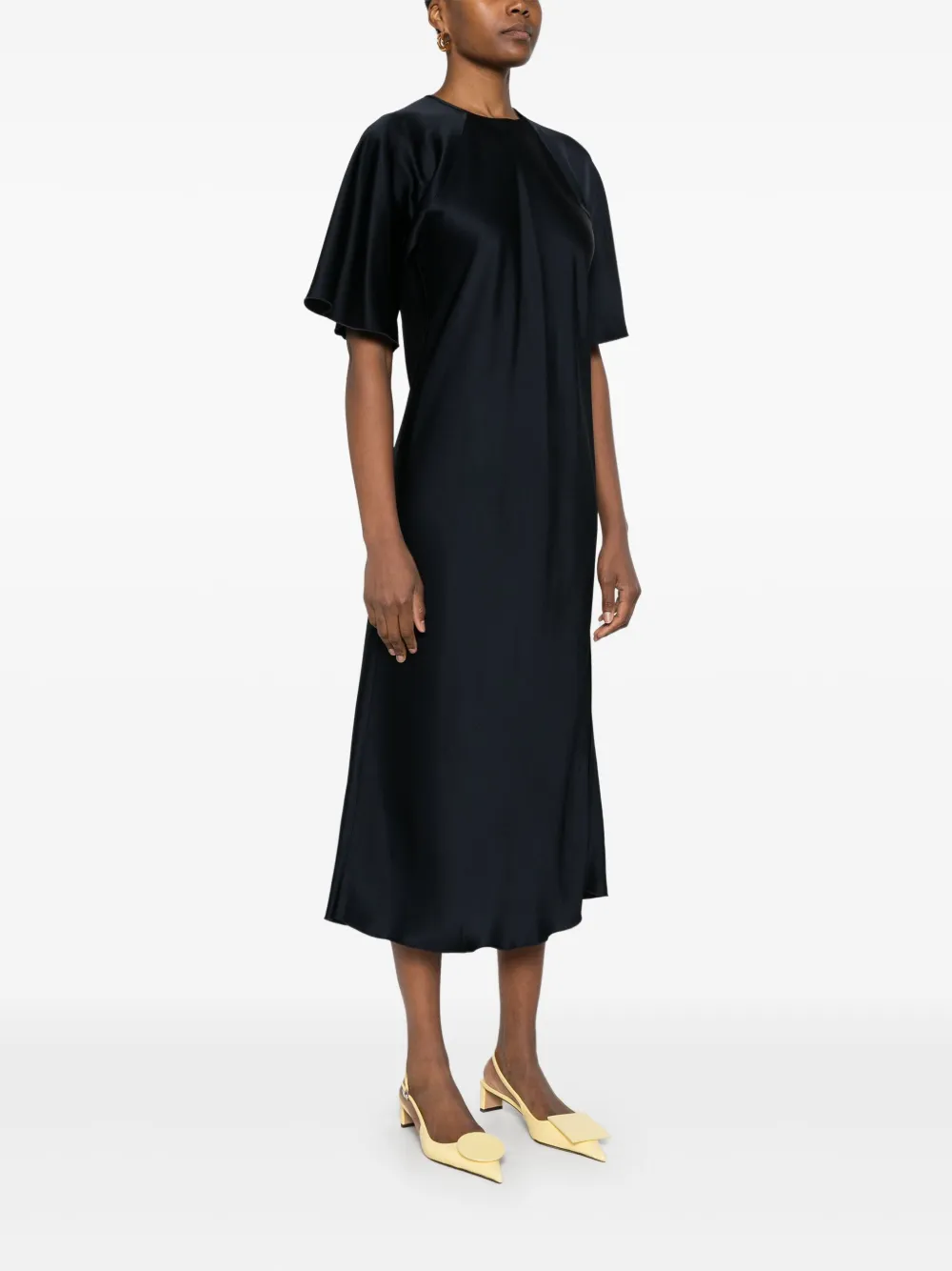 Shop Forte Forte Satin Midi Dress In Blue