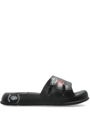 【関税&送料込】Kenzo Slide Sandal With Logo Kenzo Boke Flower logo-embossed Slides | Black | FARFETCH