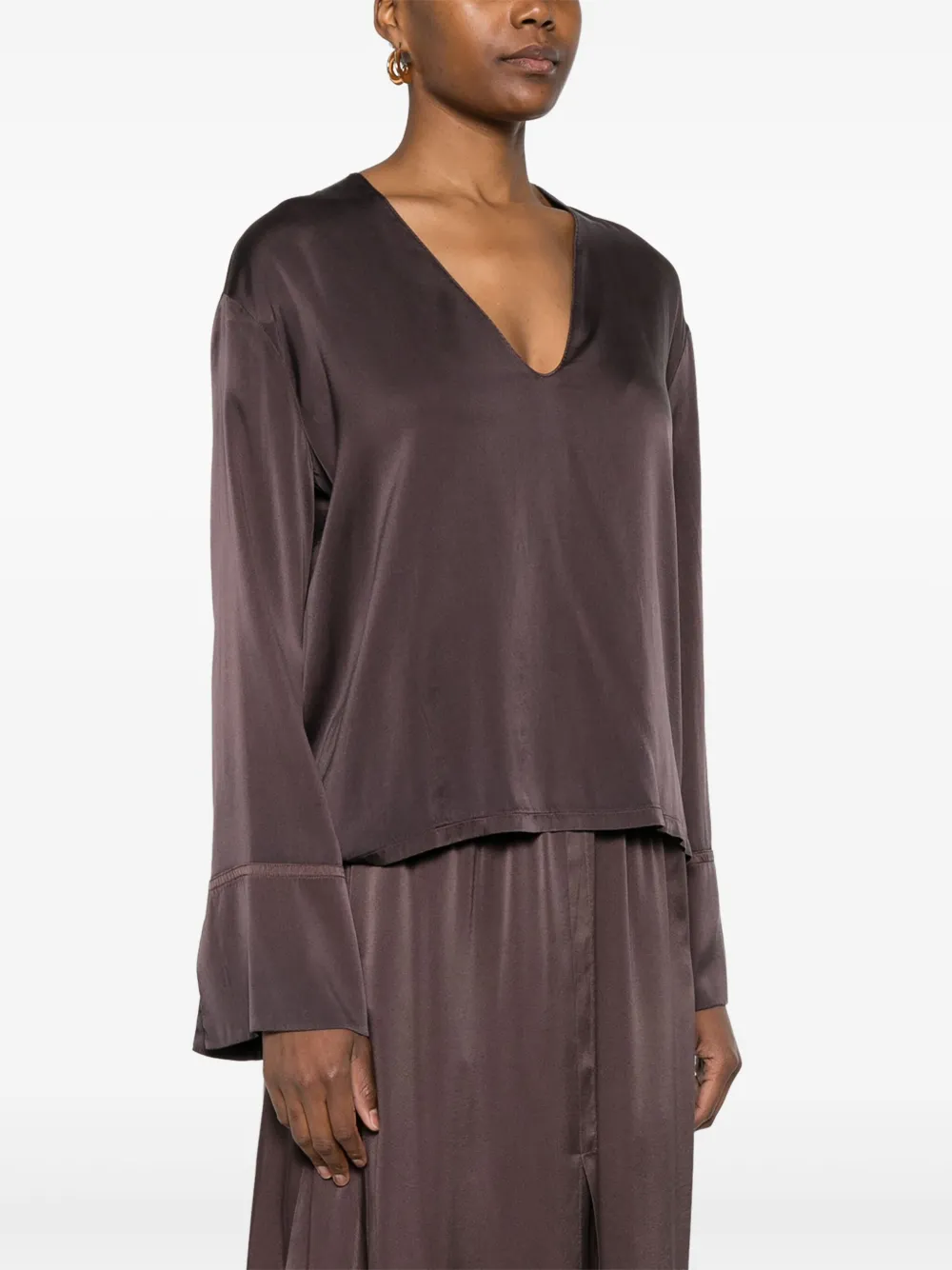 Forte Satijnen blouse Bruin