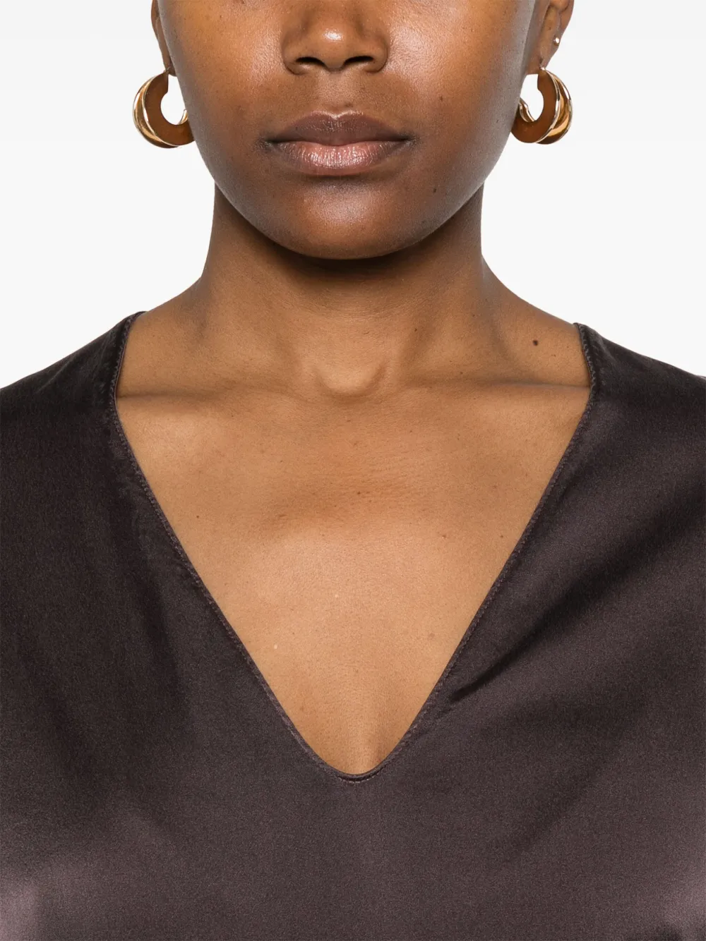 Forte Satijnen blouse Bruin