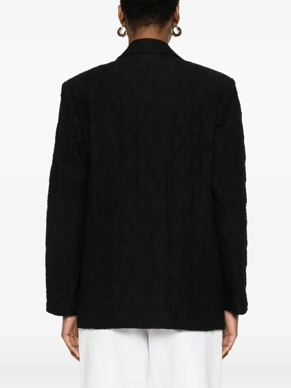 Shop Harris Wharf London Crinkled-finish Blazer In Black