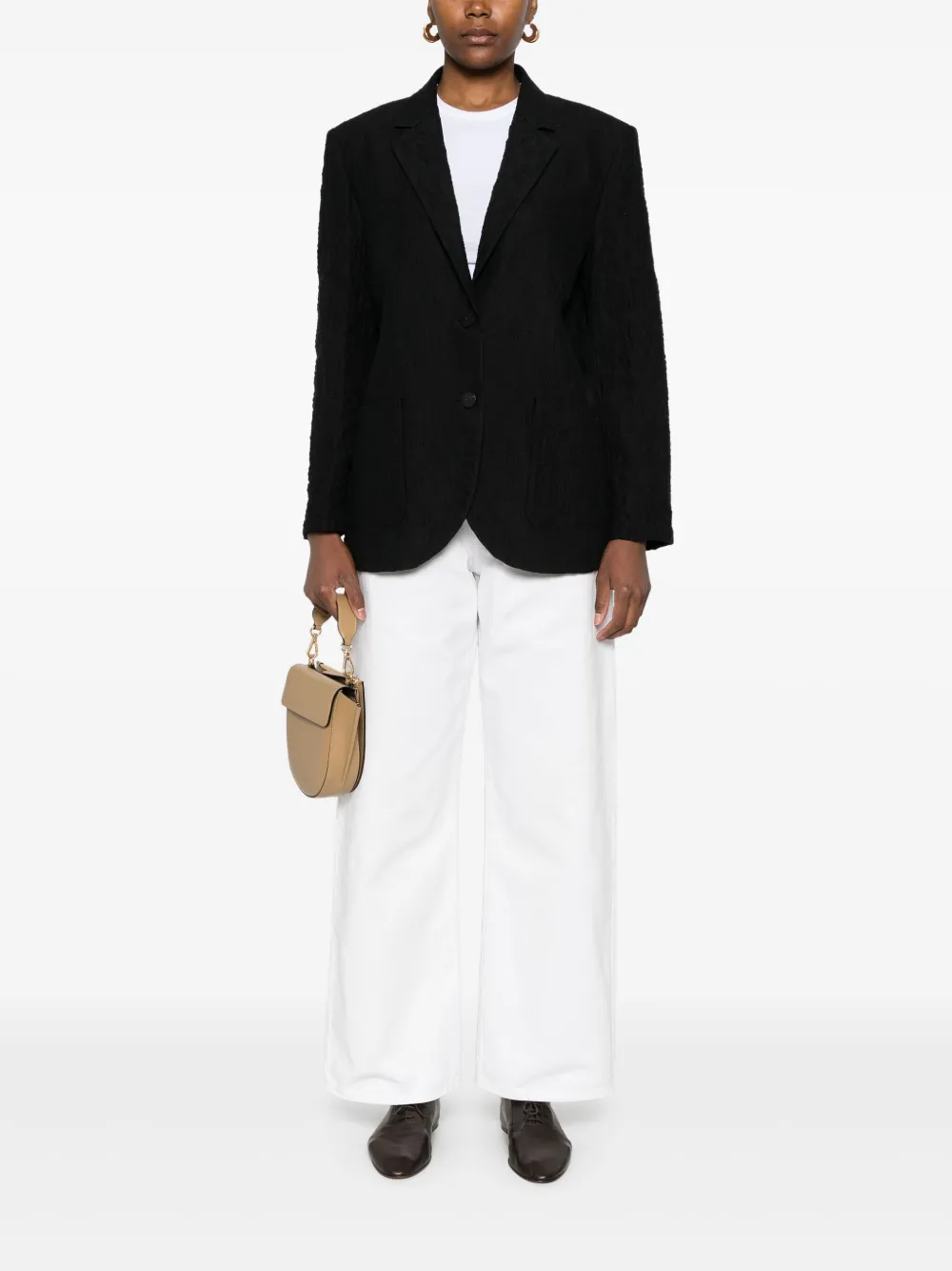 Shop Harris Wharf London Crinkled-finish Blazer In Black