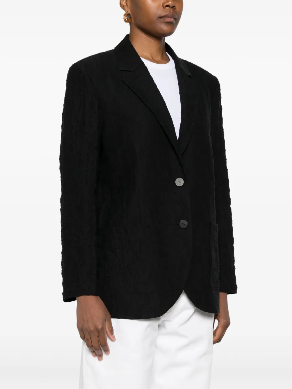 Shop Harris Wharf London Crinkled-finish Blazer In Black