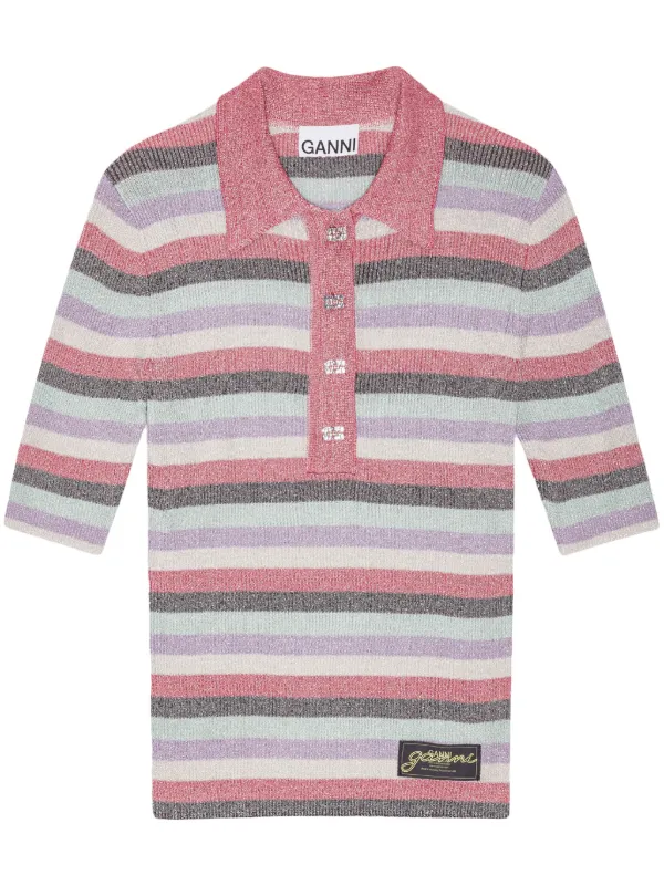 トップス GANNI Mohair Lace Polo GANNI - Mohair Lace Polo Black | Høyer