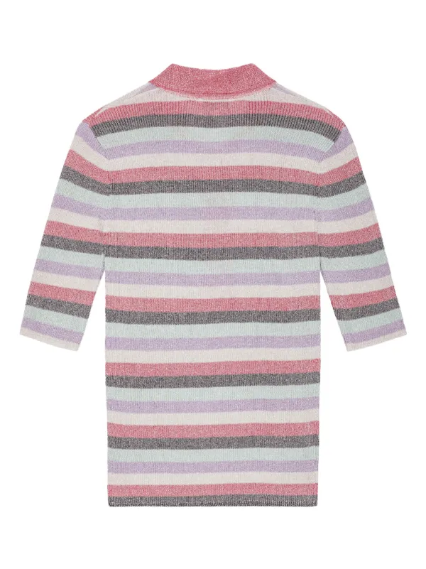 GANNI ロコ刺繍ニットヒニ A60625840 921 GANNI Striped lurex-knit Polo Shirt | Pink | FARFETCH
