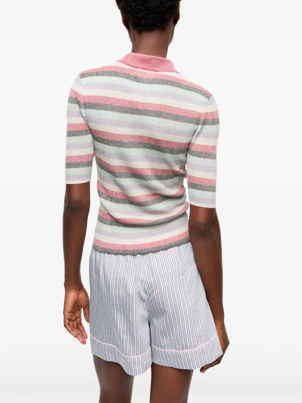 GANNI ロコ刺繍ニットヒニ A60625840 921 GANNI Striped lurex-knit Polo Shirt | Pink | FARFETCH