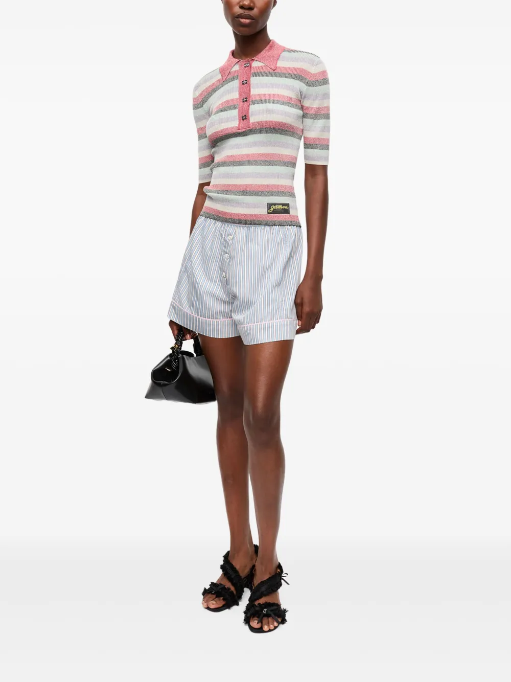 GANNI Lurex gebreid gestreept poloshirt - Roze