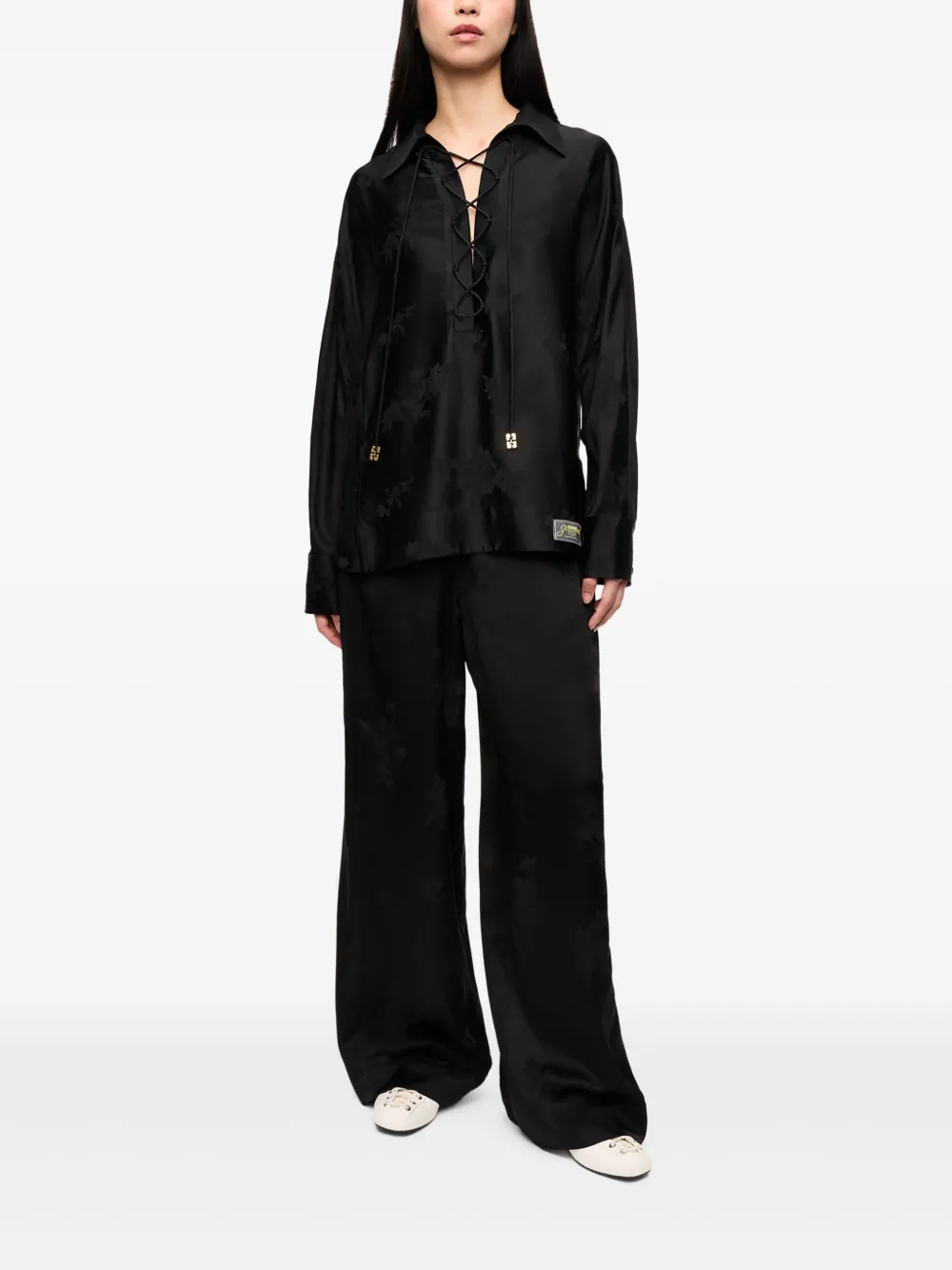 GANNI Blouse met bloemen-jacquard - Zwart